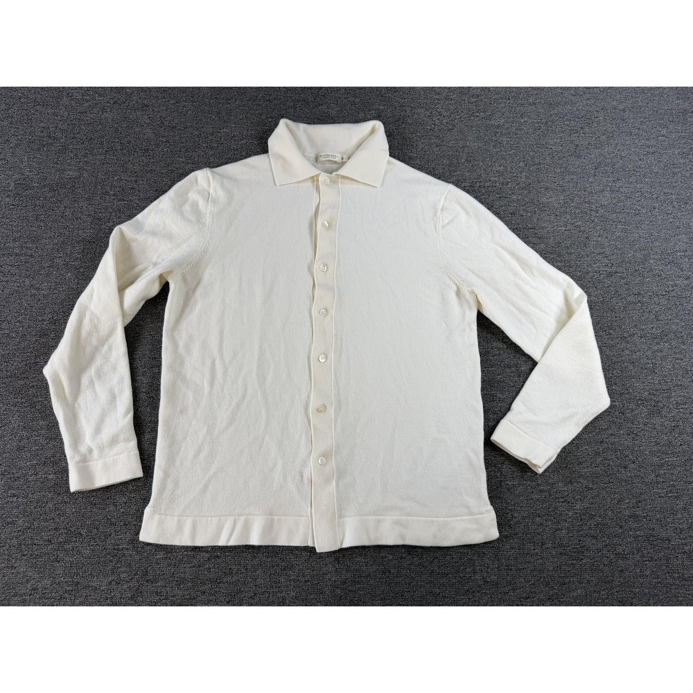 Suitsupply Sweater Mens Large White Merino Wool Collared Button Cardigan Knit